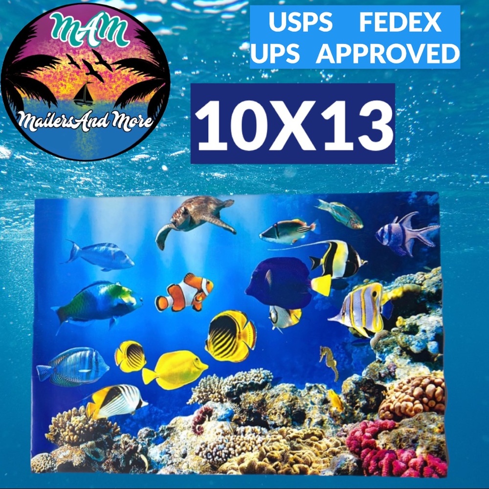 50 10X13 Poly Mailers Ocean Coral Reef With Fish, Turtle, Seahorse PRICE IS FIRM - Picture 6 of 8